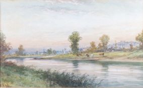 GEORGE HENRY JENKINS (1843-1914) RIVER LANDSCAPE WITH CITY BEYOND, POSSIBLY BRISTOL