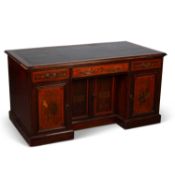 A PAINTED MAHOGANY AND SATINWOOD DESK, MAPLE & CO, LATE 19TH CENTURY