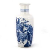 A LARGE CHINESE BLUE AND WHITE ROULEAU VASE
