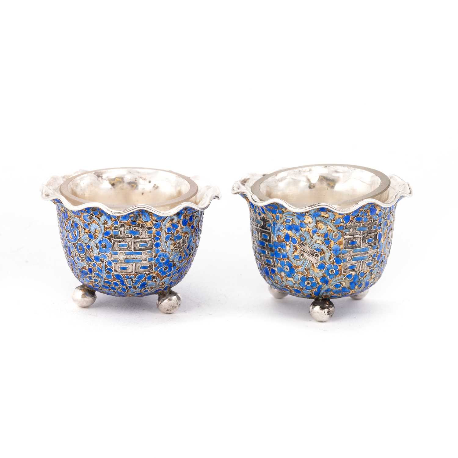 A PAIR OF CHINESE SILVER AND ENAMEL SALTS - Image 2 of 2