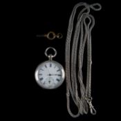 A CONTINENTAL SILVER FOB WATCH AND CHAIN
