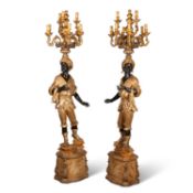 A PAIR OF BLACKAMOOR FIGURAL FLOOR-STANDING CANDELABRA, LATE 19TH/ EARLY 20TH CENTURY