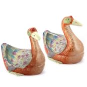 A PAIR OF CHINESE FAMILLE ROSE PORCELAIN 'GOOSE' TUREENS, 20TH CENTURY