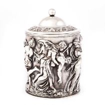 A VICTORIAN SILVER JAR AND COVER