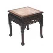 A LATE 19TH CENTURY CHINESE MARBLE-TOPPED HARDWOOD STAND