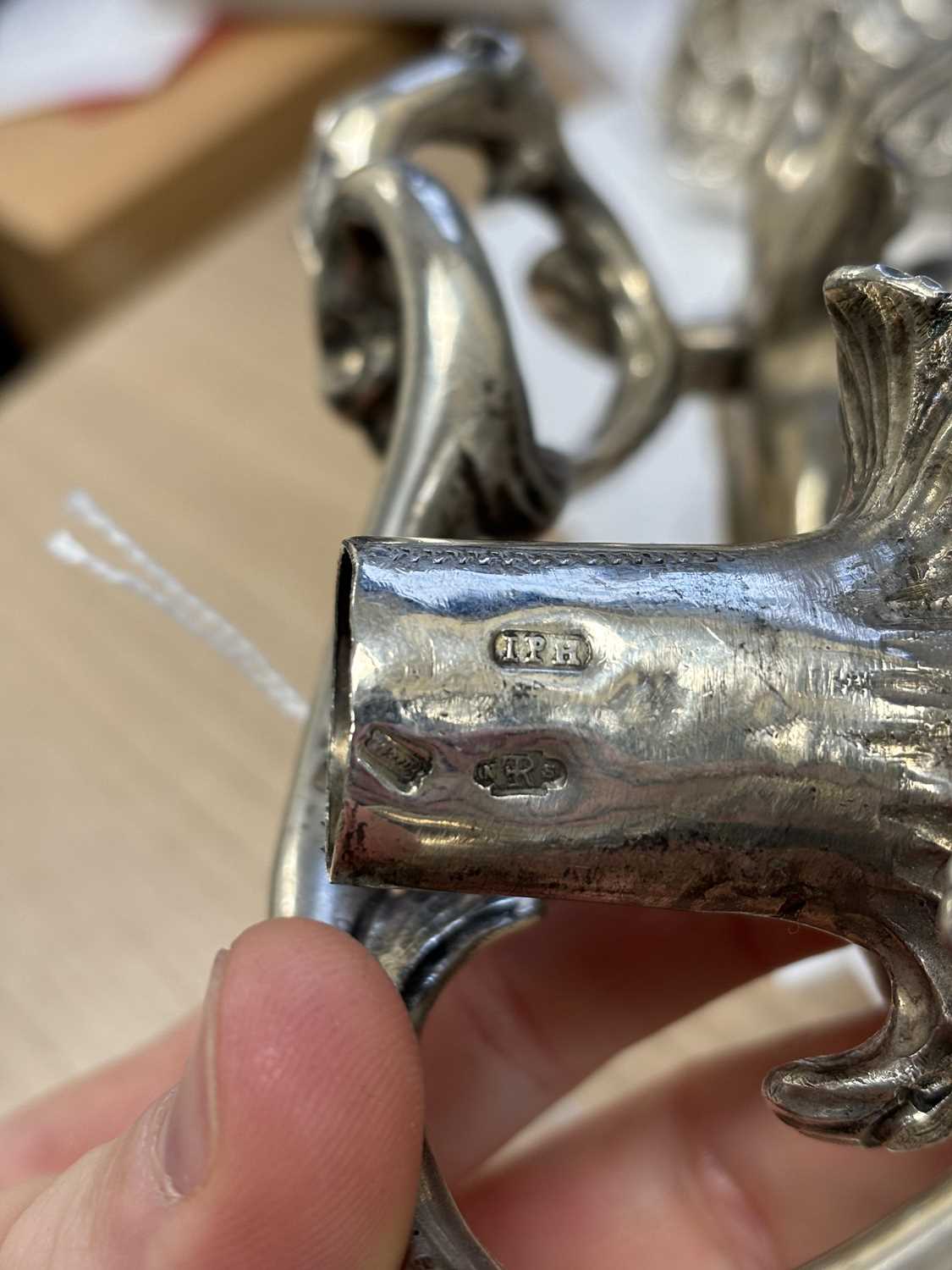 A PAIR OF 18TH CENTURY GERMAN SILVER THREE-LIGHT CANDELABRA - Image 4 of 15