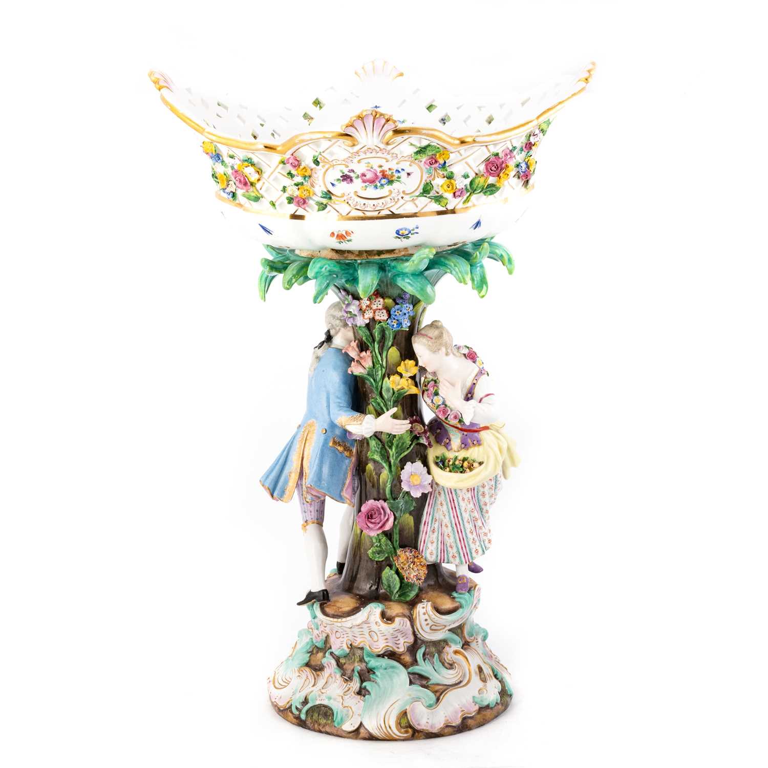 A LARGE MEISSEN FLOWER-ENCRUSTED FIGURAL CENTREPIECE, CIRCA 1870 - Image 2 of 2