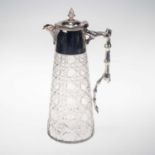 A SILVER-PLATE MOUNTED CUT-GLASS CLARET JUG