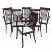 A SET OF SIX LATE 19TH CENTURY MAHOGANY CARVER CHAIRS, LABEL OF RALPH JOHNSON, WARRINGTON