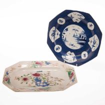 A BOW FAMILLE ROSE OBLONG OCTAGONAL SERVING DISH, CIRCA 1755