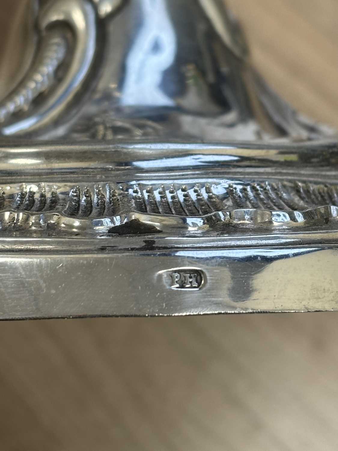 A PAIR OF 18TH CENTURY GERMAN SILVER THREE-LIGHT CANDELABRA - Image 10 of 15