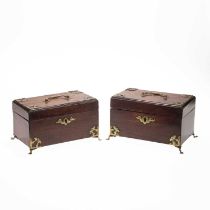 A PAIR OF GEORGE III BRASS-MOUNTED MAHOGANY TEA CADDIES