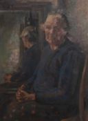 MODERN BRITISH SCHOOL (20TH CENTURY) PORTRAIT OF A SEATED LADY, A MIRROR BEHIND