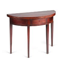 A GEORGE III MAHOGANY DEMILUNE FOLDOVER TEA TABLE