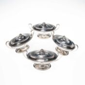A SET OF FOUR GEORGE III SILVER SAUCE TUREENS