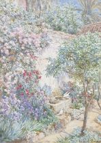 BEATRICE PARSONS (1870-1955) MEDITERRANEAN GARDEN WITH DOVES AT A FOUNTAIN