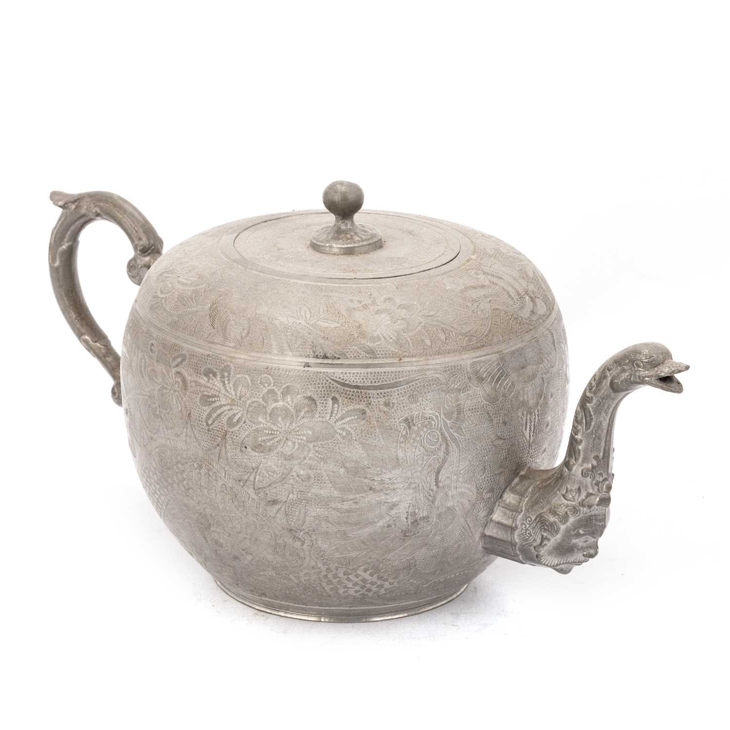 A CHINESE PEWTER FOUR-PIECE TEA SERVICE - Image 2 of 6