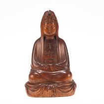 A CHINESE HARDWOOD FIGURE OF GUANYIN