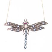 A 18 CARAT DIAMOND, SAPPHIRE, RUBY, AND OPAL SET DRAGONFLY NECKLACE