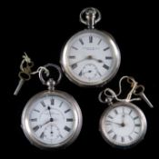 A GROUP OF THREE SILVER OPEN FACED POCKET WATCHES