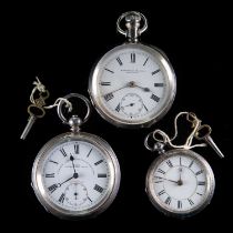 A GROUP OF THREE SILVER OPEN FACED POCKET WATCHES
