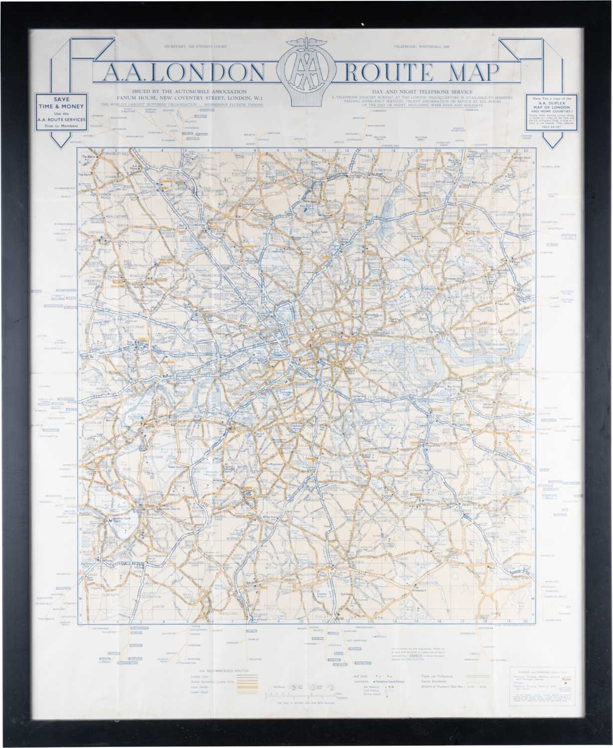 AN AA ROUTE MAP OF LONDON, CIRCA 1930