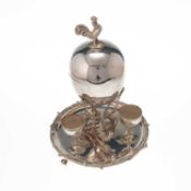 A SILVER-PLATED EGG CODDLER AND CUPS