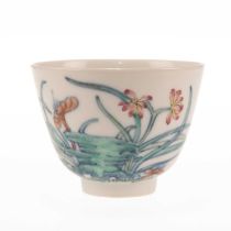 A CHINESE DOUCAI 'LOTUS POND' WINE CUP