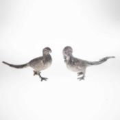 A LARGE PAIR OF 20TH CENTURY SILVER MODELS OF PHEASANTS