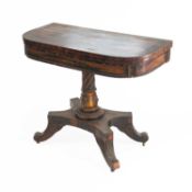 A REGENCY PAINTED AND BRASS-INLAID COROMANDEL FOLDOVER CARD TABLE