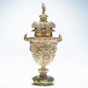 A FINE EDWARDIAN SILVER-GILT CUP AND COVER