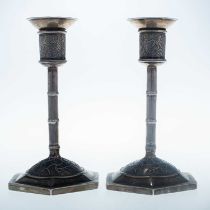 A PAIR OF CHINESE SILVER CANDLESTICKS