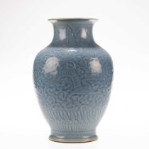 A CHINESE BLUE-GLAZED VASE