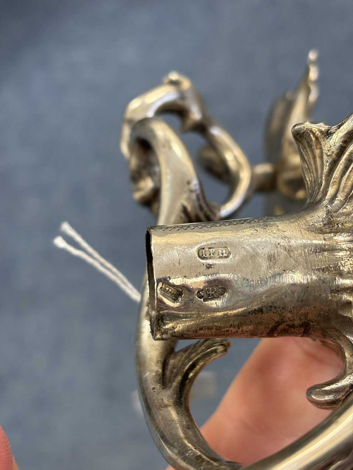 A PAIR OF 18TH CENTURY GERMAN SILVER THREE-LIGHT CANDELABRA - Image 6 of 15