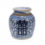 A CHINESE BLUE AND WHITE GINGER JAR AND COVER