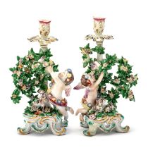 A PAIR OF BOW CANDLESTICK FIGURES, CIRCA 1760