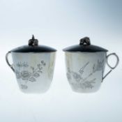 A PAIR OF CHINESE SILVER CUPS AND COVERS