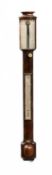 AN EARLY 19TH CENTURY MAHOGANY BOW-FRONT STICK BAROMETER, SIGNED M. WISKER, YORK