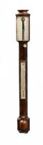 AN EARLY 19TH CENTURY MAHOGANY BOW-FRONT STICK BAROMETER, SIGNED M. WISKER, YORK