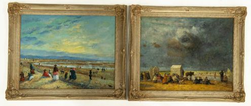 20TH CENTURY FRENCH SCHOOL PAIR OF BEACH SCENES