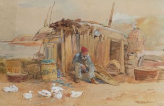 ROBERT ANDERSON (1842-1885) FISHERMAN AT HIS HUT