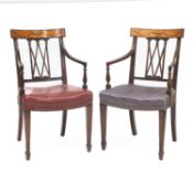 A PAIR OF GEORGE III INLAID MAHOGANY CARVER CHAIRS