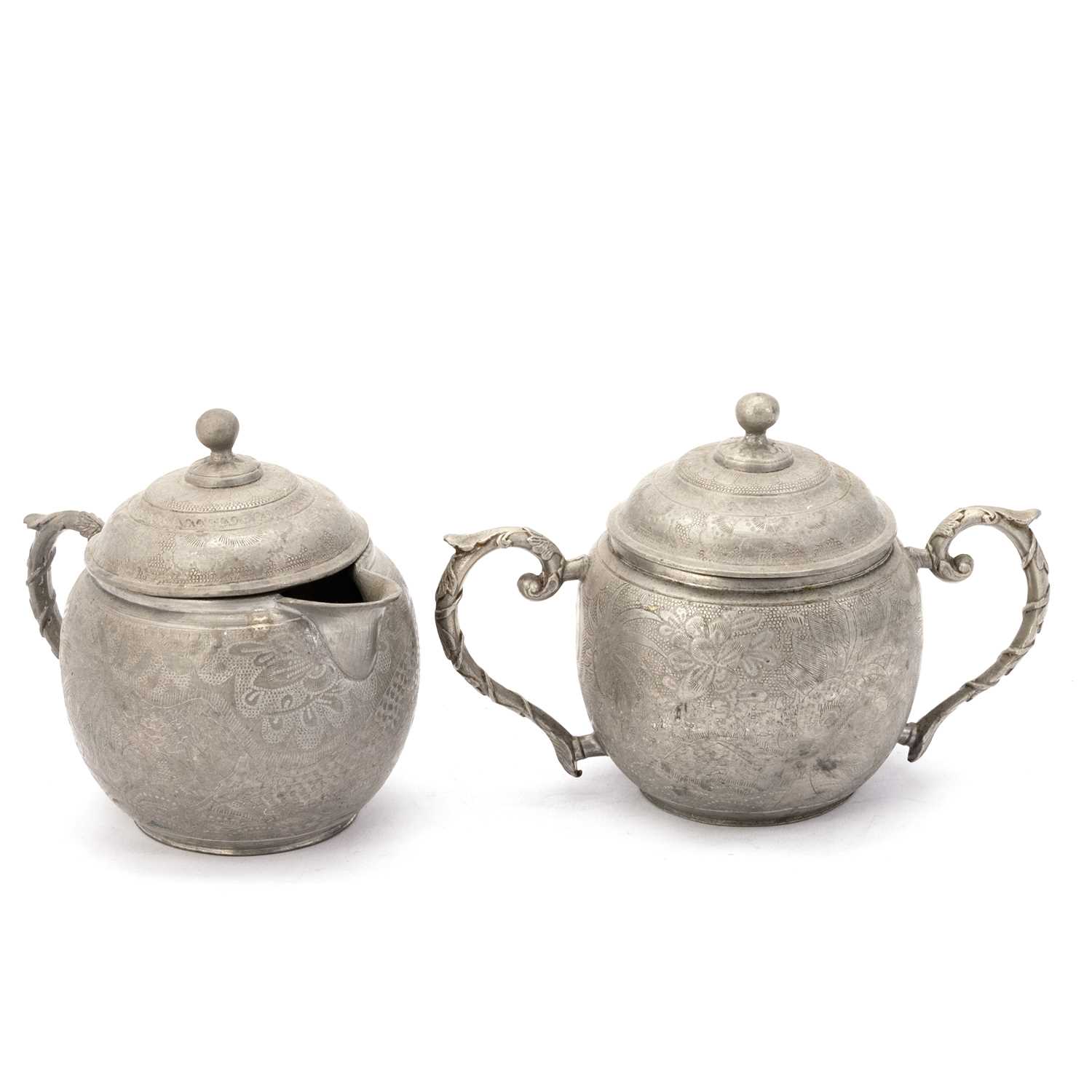 A CHINESE PEWTER FOUR-PIECE TEA SERVICE - Image 3 of 6