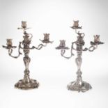 A PAIR OF 18TH CENTURY GERMAN SILVER THREE-LIGHT CANDELABRA