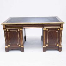 A LATE 19TH CENTURY CONTINENTAL GILT-BRASS MOUNTED MAHOGANY DESK, IN THE DIRECTOIRE STYLE