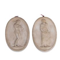 A PAIR OF 19TH CENTURY GRAND TOUR MARBLE BAS RELIEF PLAQUES