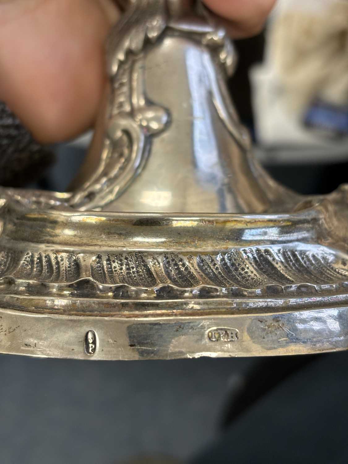 A PAIR OF 18TH CENTURY GERMAN SILVER THREE-LIGHT CANDELABRA - Image 14 of 15