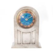 DAVID VEASEY FOR LIBERTY & CO, A TUDRIC PEWTER AND ENAMEL MANTEL CLOCK