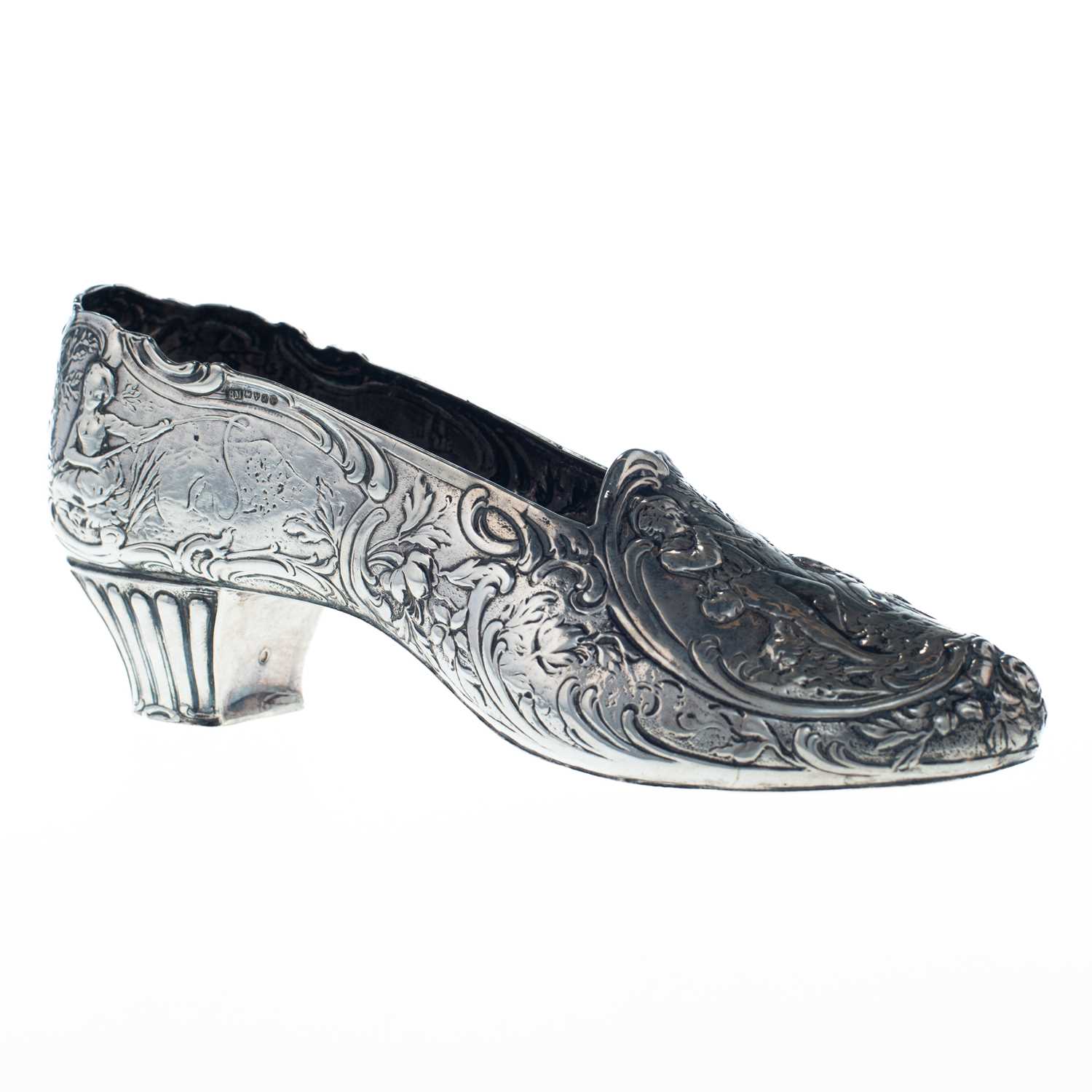 A LARGE GERMAN SILVER MODEL OF A SHOE