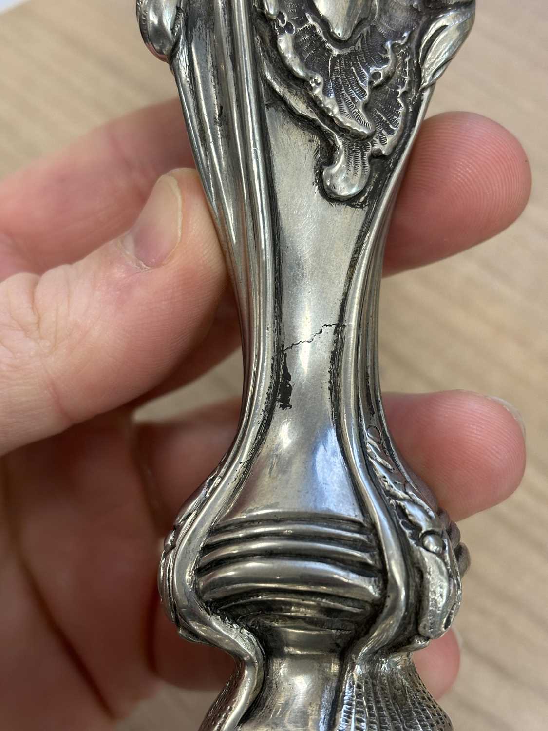 A PAIR OF 18TH CENTURY GERMAN SILVER THREE-LIGHT CANDELABRA - Image 15 of 15